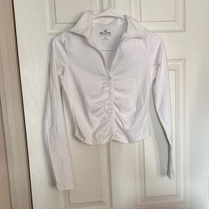 Hollister White Button Down Ruched Shirt
